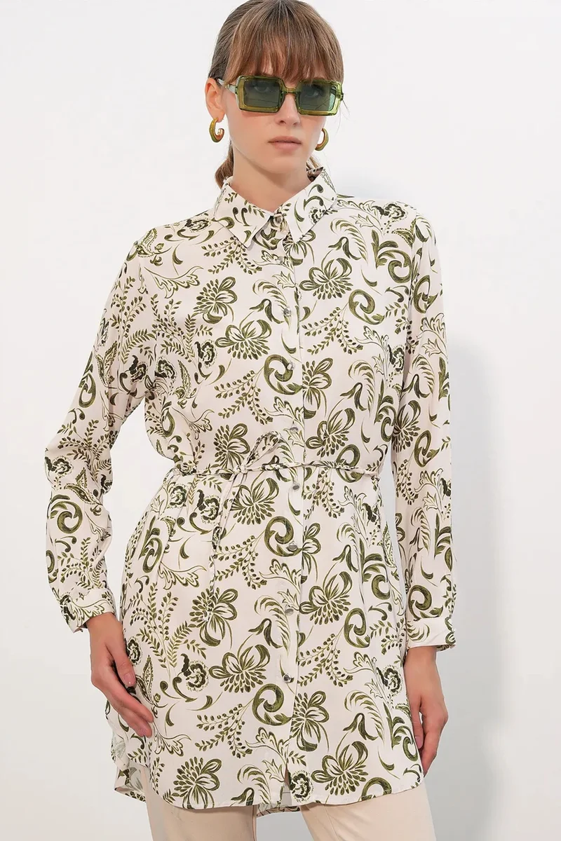 بيغ دارت BDART Floral Viscose Crepe Belted Long Shirt