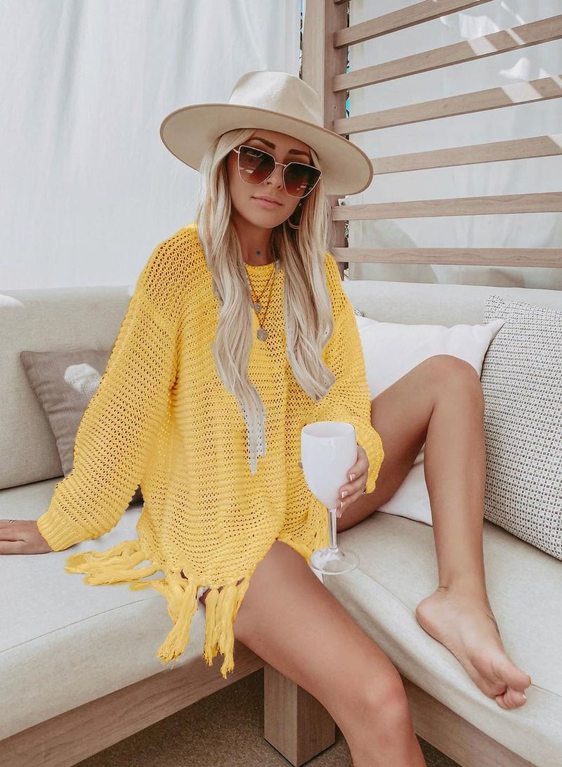 Loquat Fishnet Bikini Smock Long Sleeve Sun Protection Shirt Beach Smock 