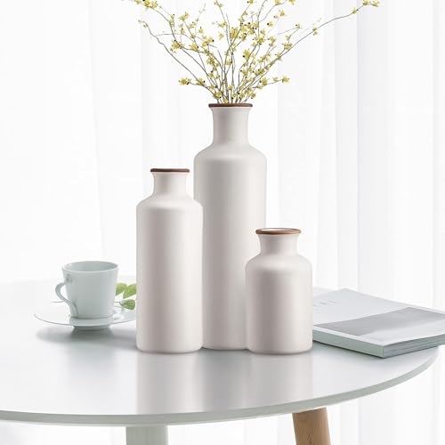 PUREZENTO Vintage Roman White Vase - Set of 3 | Decorative Bottle Shaped Vases with Twine Bow for Rustic, Farmhouse & Home Decor | Showpiece Vases for Living Room, Dining Table & Office Styling - Image 3