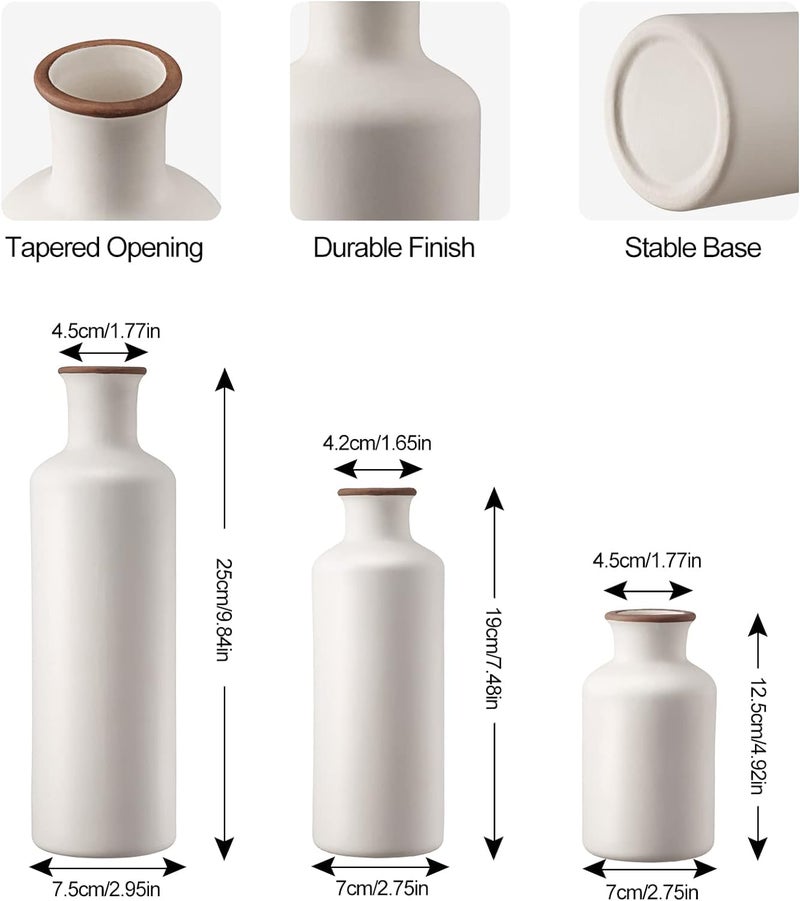 PUREZENTO Vintage Roman White Vase - Set of 3 | Decorative Bottle Shaped Vases with Twine Bow for Rustic, Farmhouse & Home Decor | Showpiece Vases for Living Room, Dining Table & Office Styling - Image 4