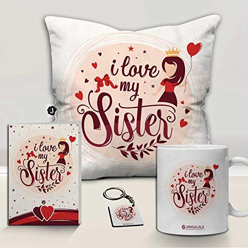 Jhingalala JHINGALALA Ceramic Satin Mug Cushion Cover Filler Key Chain and Greeting Card White 325ml