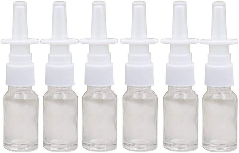6PCS 10ml/0.34oz Empty Clear Glass Nasal Spray Bottle Pot With Fine Mist Sprayers Atomizers Pump Snoot Cleanser Container for Saline Applications Makeup Cosmetics Essential Oils