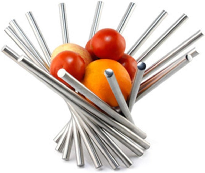 klarako Countertop Fruits Stand Holder, Foldable Ruit Basket Fruits Vegetable Holder Stainless Steel Serving Bowl Bread Vegetable Storage Organizer for Living Dining Room - Image 1