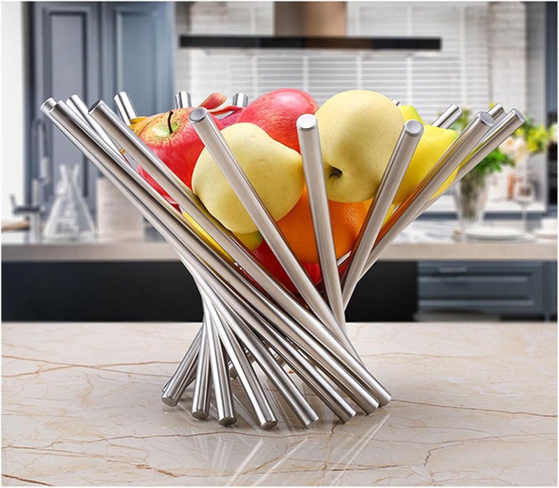 klarako Countertop Fruits Stand Holder, Foldable Ruit Basket Fruits Vegetable Holder Stainless Steel Serving Bowl Bread Vegetable Storage Organizer for Living Dining Room - Image 5
