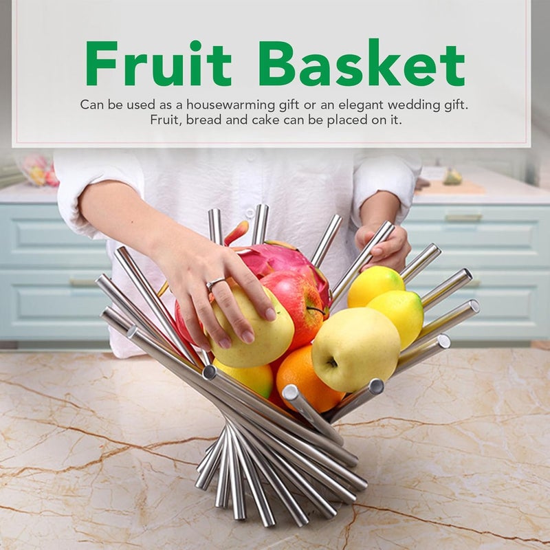klarako Countertop Fruits Stand Holder, Foldable Ruit Basket Fruits Vegetable Holder Stainless Steel Serving Bowl Bread Vegetable Storage Organizer for Living Dining Room - Image 2