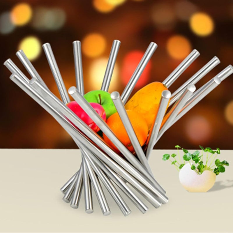 klarako Countertop Fruits Stand Holder, Foldable Ruit Basket Fruits Vegetable Holder Stainless Steel Serving Bowl Bread Vegetable Storage Organizer for Living Dining Room - Image 4