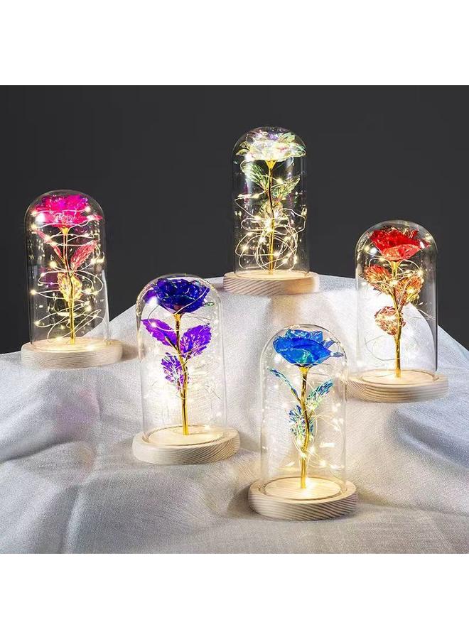 Bluejw Eternal Flower Glass Cover Simulation Rose Flower Ornaments Night Light Creative Christmas Valentine's Day Tanabata Festival Creative Gift - Image 1