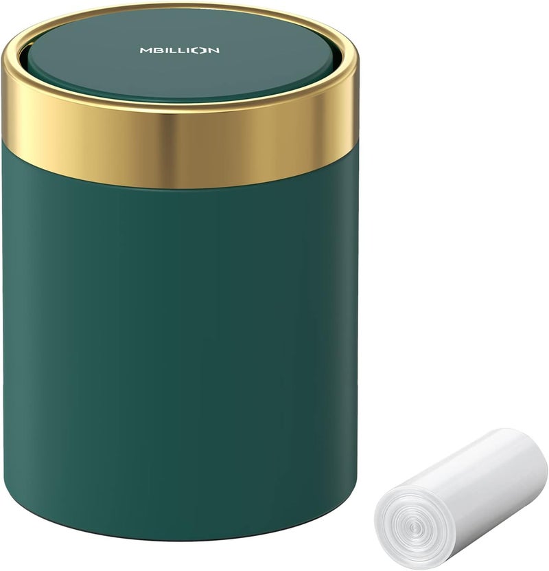 Mbillion 1.5L Mini Bin with Lid, Desktop Small Trash Can Recycling Cute Metal Garbage for Tabletop Countertop Use,Stainless Steel 0.4Gal Waste Can Parlor Car Bedroom,Swing Lid Open (Dark Blue) - Image 1