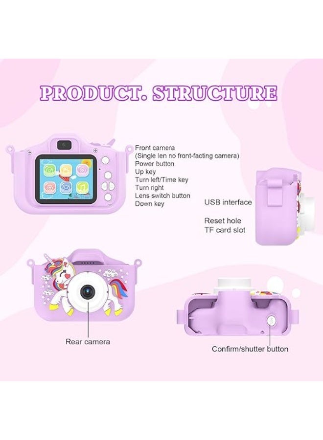KORAX Kids Camera for 3-9 Year Old Boys Girls, Children Digital Camera with Cute Cartoon Soft Cover & 32GB SD Card, Best Christmas Birthday Gifts for Grandkids, Halloween Party Favors for Kids - Purple - Image 4