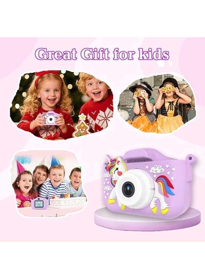 KORAX Kids Camera for 3-9 Year Old Boys Girls, Children Digital Camera with Cute Cartoon Soft Cover & 32GB SD Card, Best Christmas Birthday Gifts for Grandkids, Halloween Party Favors for Kids - Purple - Image 5