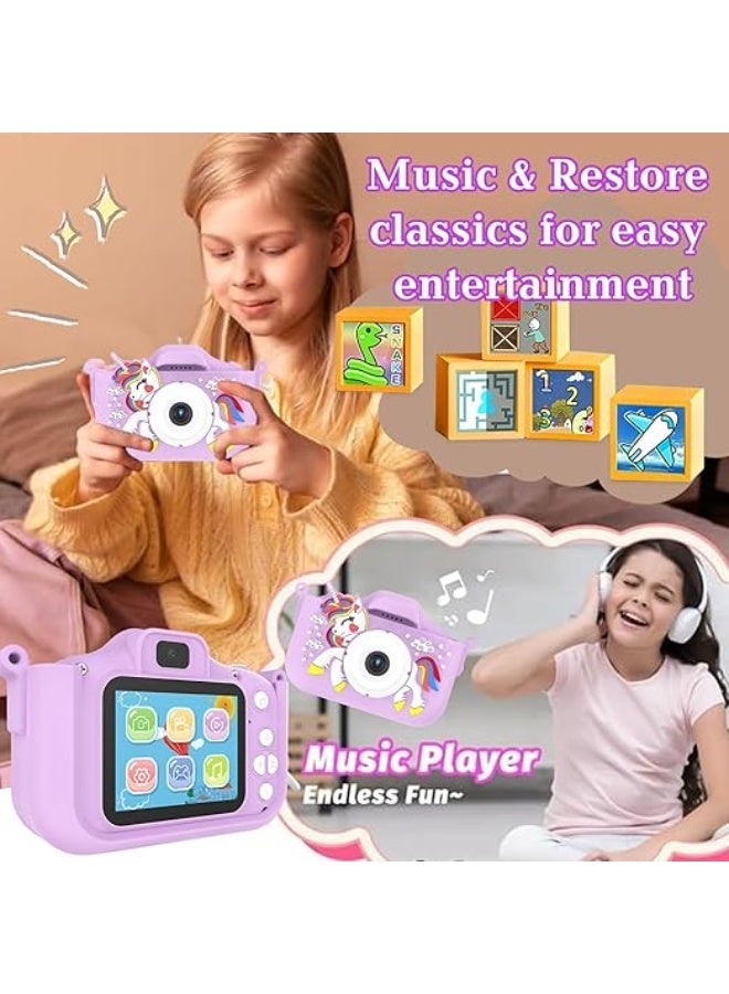 KORAX Kids Camera for 3-9 Year Old Boys Girls, Children Digital Camera with Cute Cartoon Soft Cover & 32GB SD Card, Best Christmas Birthday Gifts for Grandkids, Halloween Party Favors for Kids - Purple - Image 3