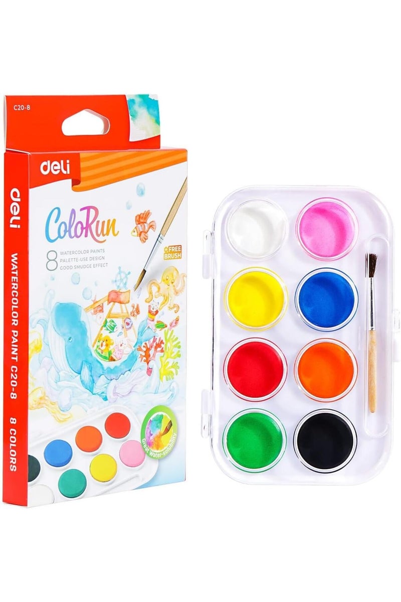 Deli EC20-8 Watercolor Paint Set – 8 Colors (φ28mm) - Image 1