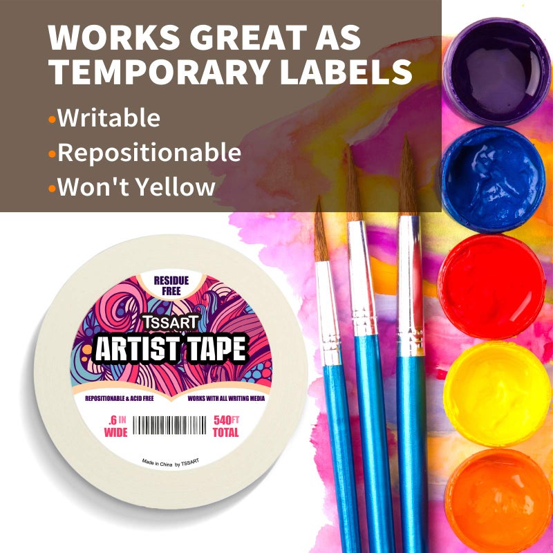TSSART 3 Pack White Artist Tape - Masking Artists Tape for Drafting Art Watercolor Painting Canvas Framing - Acid Free 0.6inch Wide 540FT Long Total - Image 4