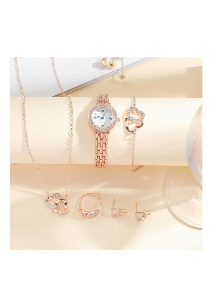 طقم هدايا نسائي 5 في 1: عقد، ساعة، سوار، خاتم، أقراط، ساعة كوارتز، ساعة نسائية، هدايا للأعمال، ساعة فريدة للمعصم، هدايا للعطلات، هدية عيد ميلاد - Image 4