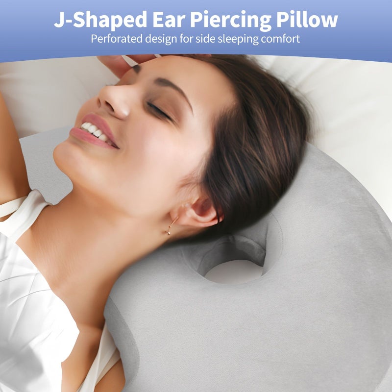 Grey J Shaped Nursing Cushion Turning Aid Pillow With Ear Holes Adjustable And Washable Pillowcase - Image 4