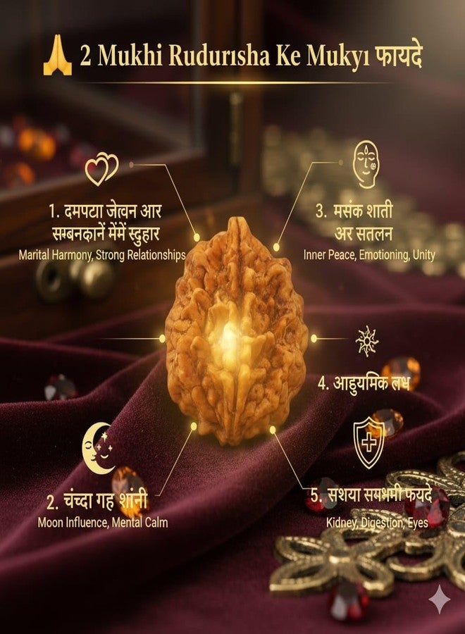 SAINTIMO ® Rudraksh/Natural 2 Faced Rudraksha (Brown) with Certificate and Instructions - Image 2