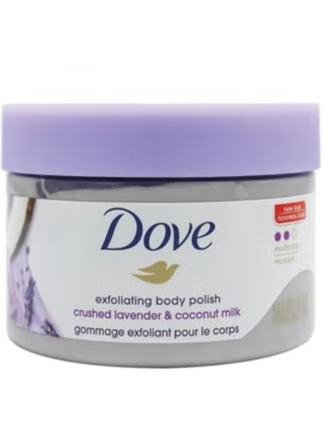 Dove Exfoliating Body Polish Scrub Macadamia And Rice Milk With Moisturizing Cream 225 ml