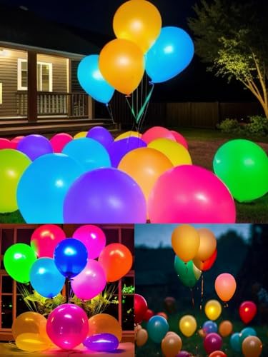 GIFTEXPRESS 50Pcs 12 Light Up Balloons 50 Multicolor Latex Balloons with 50 LED Lights 48 hours Super Bright Glow in Dark Balloons for Neon Party and Birthday Decoration New Year Countdown Party - Image 5