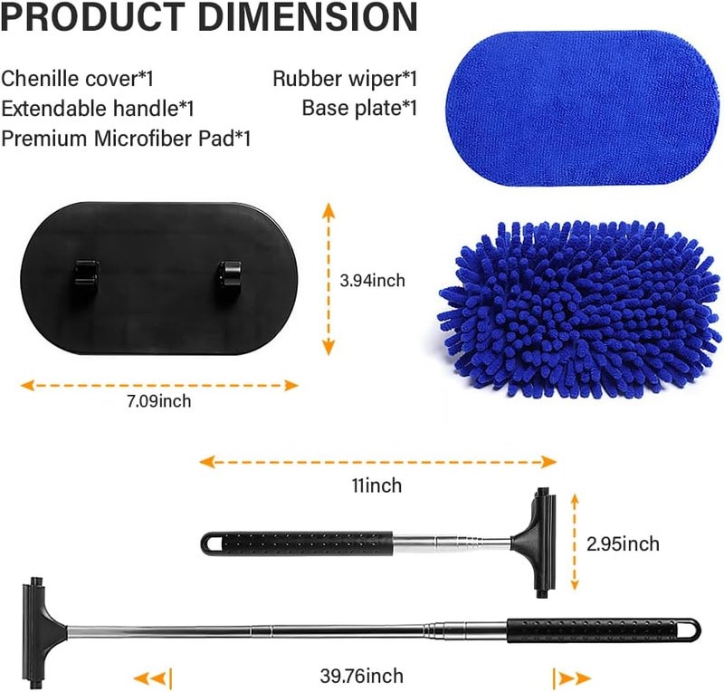 Aokdom Car Windshield Cleaning Tool,Extendable Inside Windshield Cleaner Tool with 2PCS Replacement Microfiber Pads and Windshield Wiper,Universal Glass Cleanner Tools for Car Truck SUV Rv - Image 2