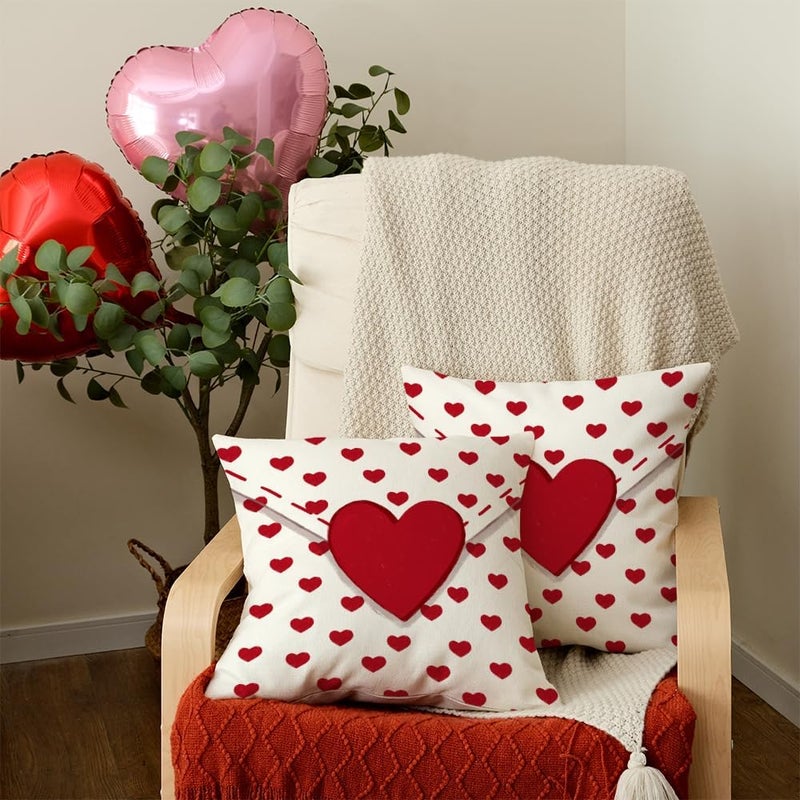 AACORS Valentine's Day Pillow Covers 18X18 Set of 2 Love Heart Decorations Holiday Farmhouse Decorative Pillow Case Decor for Sofa Couch AK041-18 - Image 2