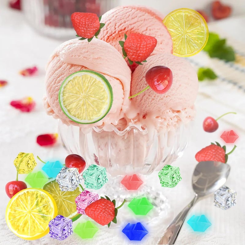 Chewarelly 70 Pcs Fake Fruits Ice Cube Set, Include 10 Artificial Lemon Slice 10 Simulation Cherries 5 Fake Strawberry 45 Fake Color Luminous Ice for Home Kitchen Decoration Photography Prop 2 - Image 4