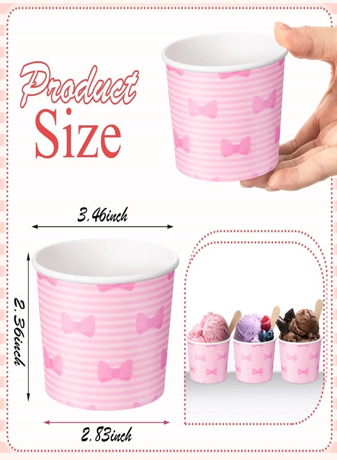 Zhehao 60 Pcs Pink Bow Ice Cream Paper Cups 9 oz Pink Stripes Disposable Dessert Bowls Snack Cups for Birthday Baby Shower Rainbow Ice Cream Party Supplies - Image 3
