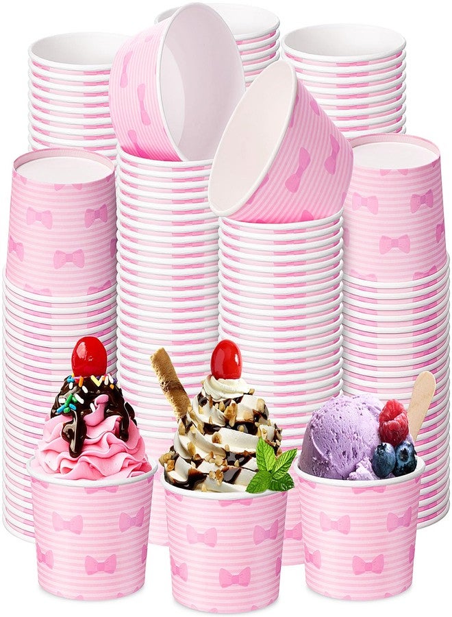 Zhehao 60 Pcs Pink Bow Ice Cream Paper Cups 9 oz Pink Stripes Disposable Dessert Bowls Snack Cups for Birthday Baby Shower Rainbow Ice Cream Party Supplies - Image 1