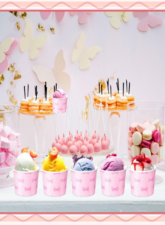 Zhehao 60 Pcs Pink Bow Ice Cream Paper Cups 9 oz Pink Stripes Disposable Dessert Bowls Snack Cups for Birthday Baby Shower Rainbow Ice Cream Party Supplies - Image 5