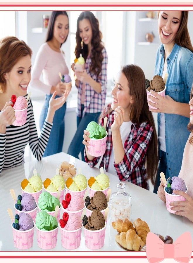 Zhehao 60 Pcs Pink Bow Ice Cream Paper Cups 9 oz Pink Stripes Disposable Dessert Bowls Snack Cups for Birthday Baby Shower Rainbow Ice Cream Party Supplies - Image 4