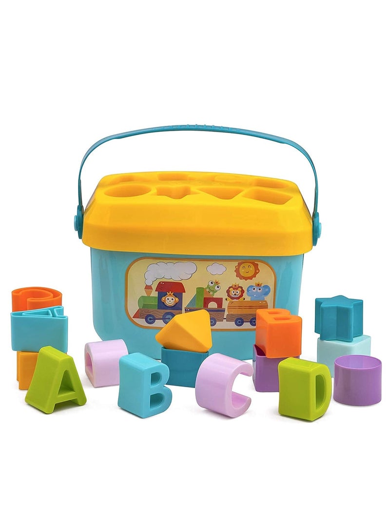 ام ار يو دي مكعبات فارز بلاستيك للاطفال الاولاد والبنات 16 مكعبة ABCD مع سلة العاب من عمر 6 اشهر الى سنتين للاولاد متعددة الالوان - Image 2
