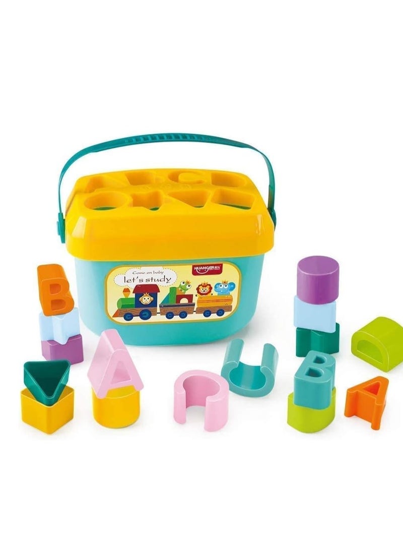 ام ار يو دي مكعبات فارز بلاستيك للاطفال الاولاد والبنات 16 مكعبة ABCD مع سلة العاب من عمر 6 اشهر الى سنتين للاولاد متعددة الالوان - Image 1
