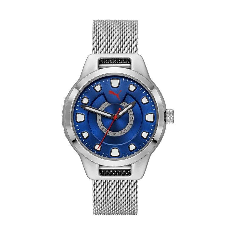 PUMA Reset V1 Analog Quartz Watch for Men With Silver Stainless steel Band-  3 ATM - PU P5005
