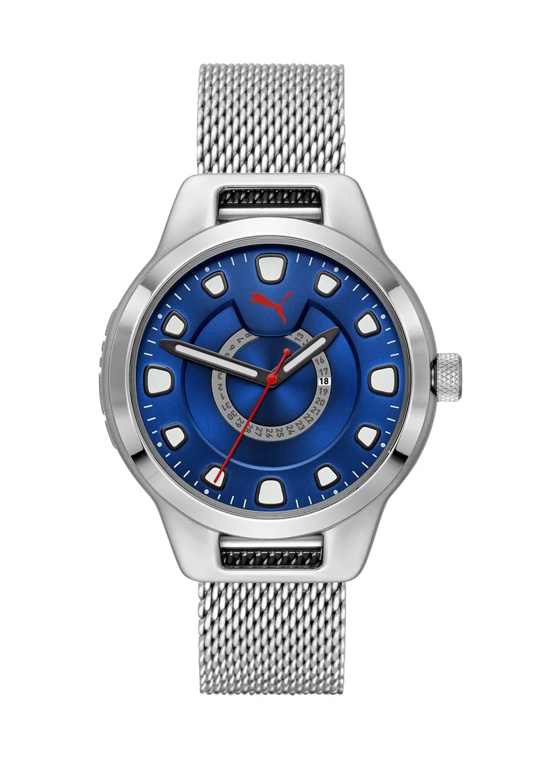 PUMA Reset V1 Analog Quartz Watch for Men With Silver Stainless steel Band-  3 ATM - PU P5005