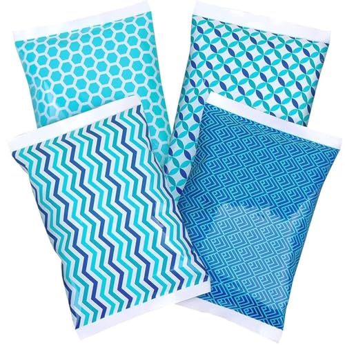 Thrive Ice Packs for Lunch Boxes - 4 Count, Blue Geometric Print - Flexible Gel Ice Packs for Coolers & Flat Lunch Box Freezer Insert - Image 1