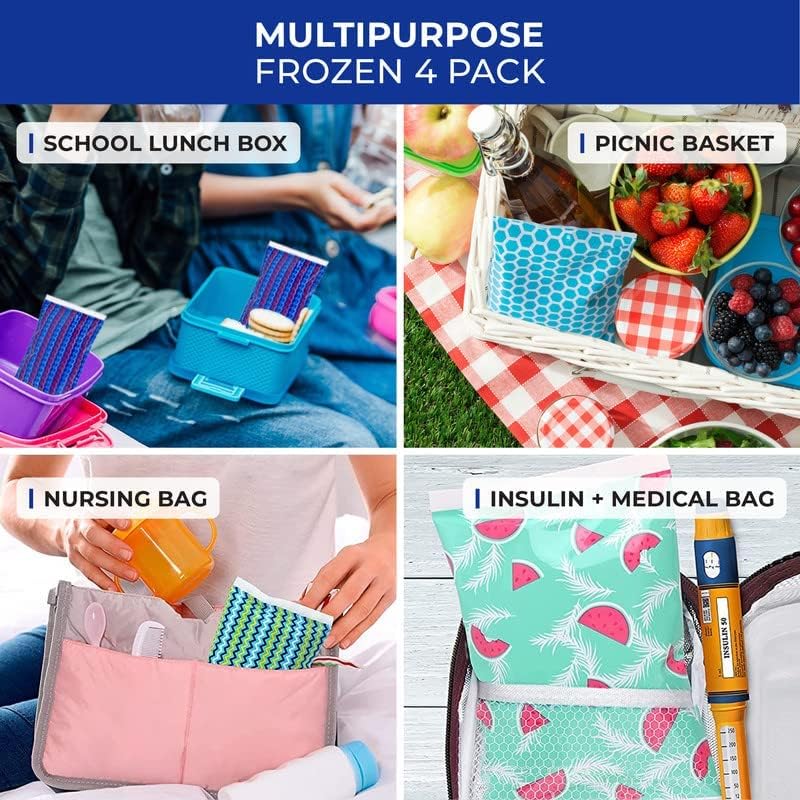 Thrive Ice Packs for Lunch Boxes - 4 Count, Blue Geometric Print - Flexible Gel Ice Packs for Coolers & Flat Lunch Box Freezer Insert - Image 3