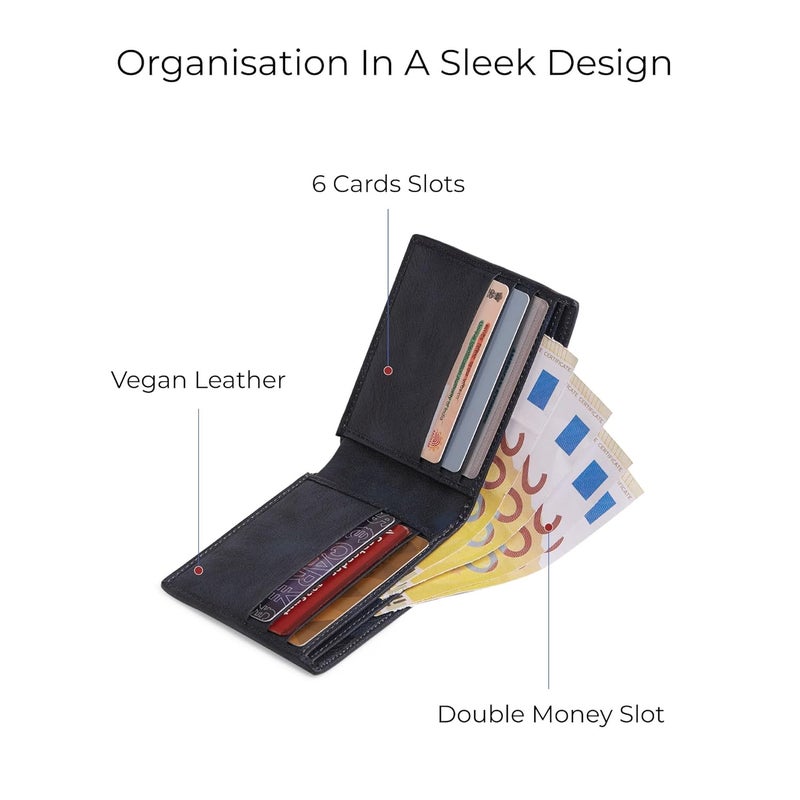 EUME Zen Wallet for Men, Midnight Blue | Slim Bifold Premium Vegan Leather | 6 Card Slots, 2 Compartments, 2 Slip Pockets| Stylish & Durable Men Wallet | Perfect for Everyday Use - Image 4