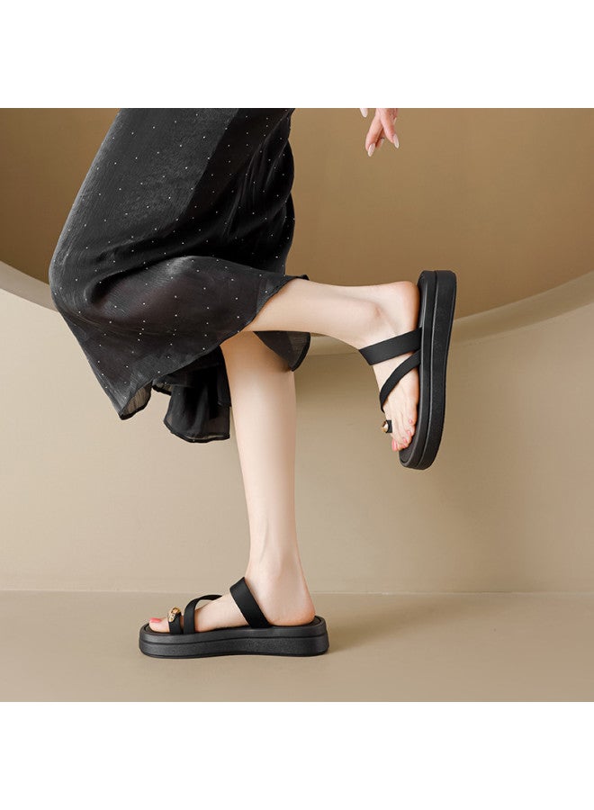 15MINS Fashionable Gold Bean Roman Toe Flip Flops - 2025 Summer Breathable Casual Sandals For Women, Platform Vacation Slides - Image 3