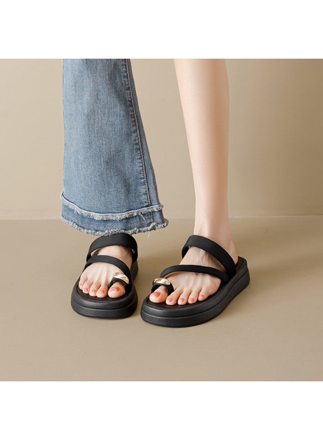 15MINS Fashionable Gold Bean Roman Toe Flip Flops - 2025 Summer Breathable Casual Sandals For Women, Platform Vacation Slides - Image 5