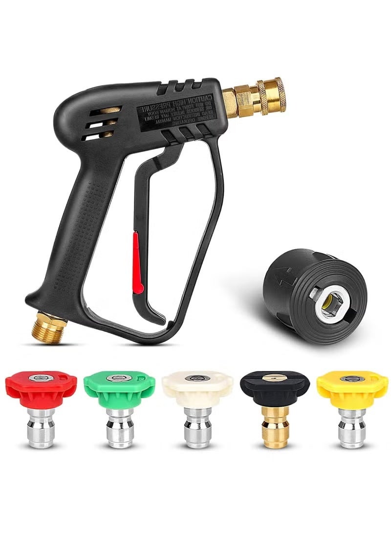 Pressure Washer Gun with 5 Interchangeable Spray Nozzles, Jet Washing Gun with one quarter Inch Quick Connection and M22 Coupling - Image 1