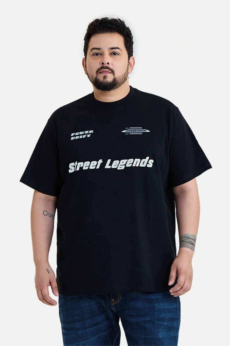 سنيتش Black Graphic Half Sleeve Regular Fit Streetwear T-Shirt