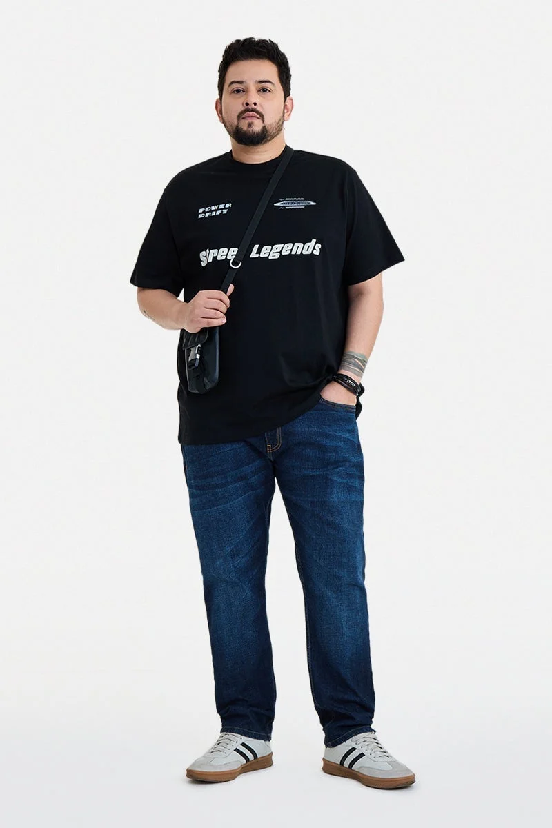 سنيتش Black Graphic Half Sleeve Regular Fit Streetwear T-Shirt