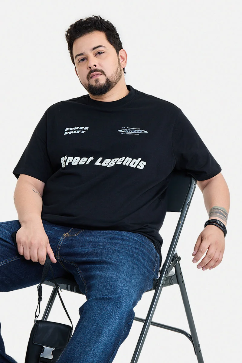 SNITCH Black Graphic Half Sleeve Regular Fit Streetwear T-Shirt