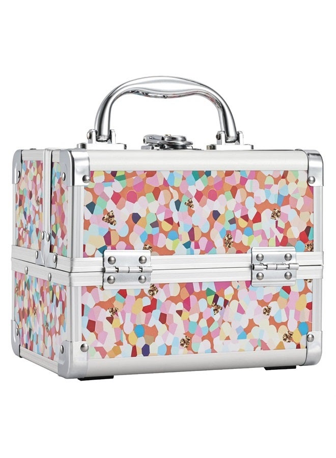 Joligrace Makeup Train Case for Girls Cosmetic Box Kids Jewelry Organizer Hair Accessories Mosaic Orange - Image 1