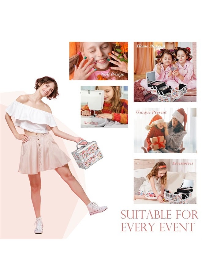 Joligrace Makeup Train Case for Girls Cosmetic Box Kids Jewelry Organizer Hair Accessories Mosaic Orange - Image 5