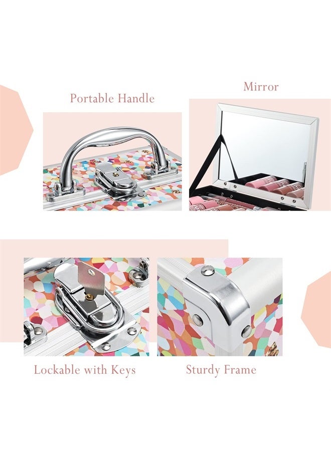 Joligrace Makeup Train Case for Girls Cosmetic Box Kids Jewelry Organizer Hair Accessories Mosaic Orange - Image 4