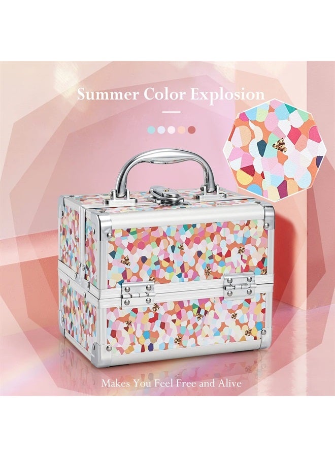 Joligrace Makeup Train Case for Girls Cosmetic Box Kids Jewelry Organizer Hair Accessories Mosaic Orange - Image 2