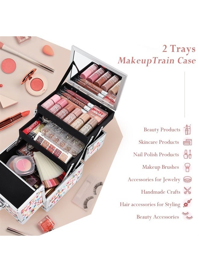 Joligrace Makeup Train Case for Girls Cosmetic Box Kids Jewelry Organizer Hair Accessories Mosaic Orange - Image 3