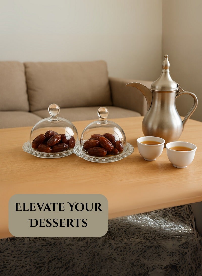 Supplier 2 Clear Glass Dessert Stand with Domed Lid, Serving Dish for Sweets, Dates, and Pastries, Cake Plate & Cloche, 2-Piece Set - Image 4