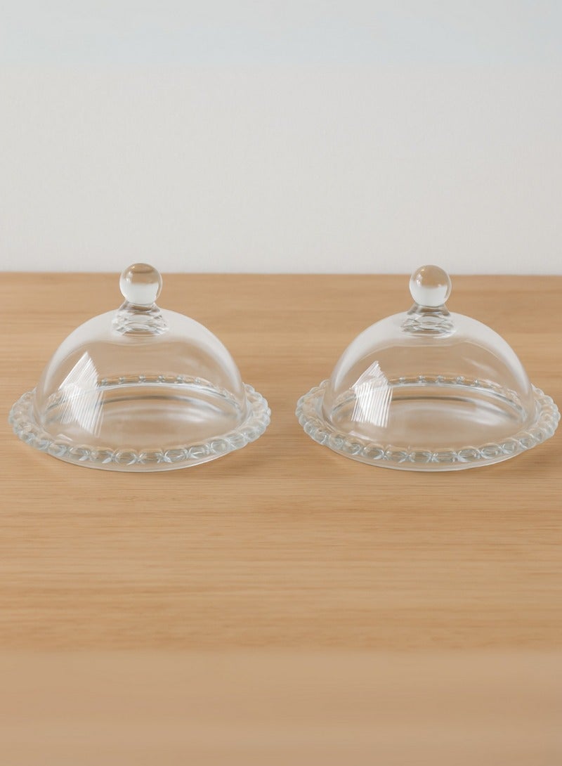 Supplier 2 Clear Glass Dessert Stand with Domed Lid, Serving Dish for Sweets, Dates, and Pastries, Cake Plate & Cloche, 2-Piece Set - Image 1