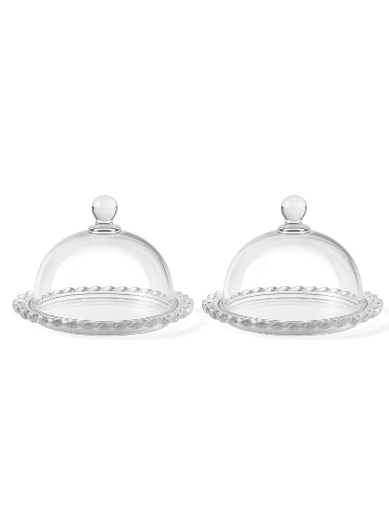 Supplier 2 Clear Glass Dessert Stand with Domed Lid, Serving Dish for Sweets, Dates, and Pastries, Cake Plate & Cloche, 2-Piece Set - Image 2